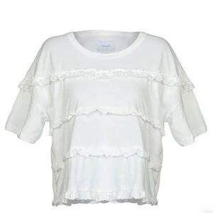 Current/Elliott T Shirt short sleeve white crop ruffle tee SIZE 0 women’s summer